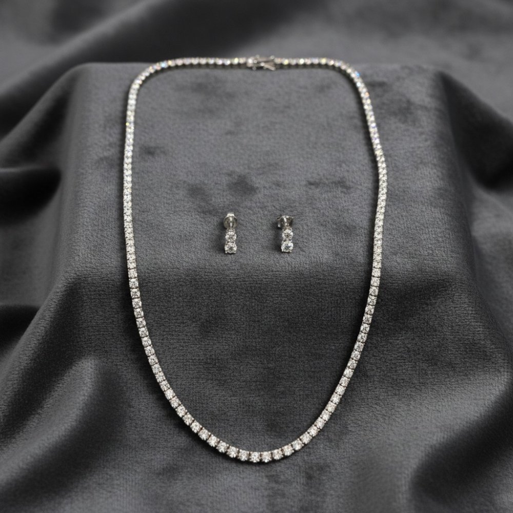 Tennis Necklace & Drop Earring Set