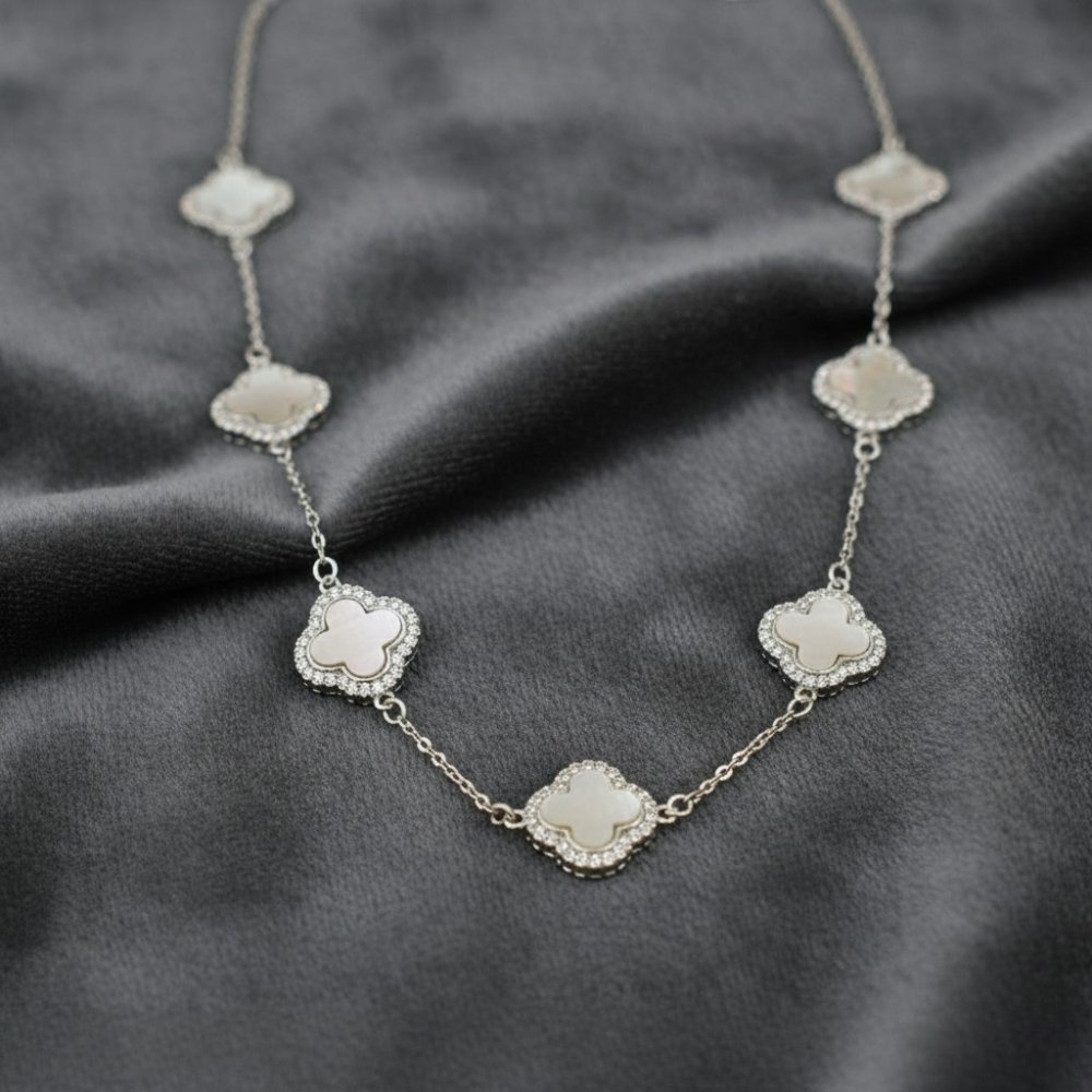 Mother of Pearl Clover Station Necklace