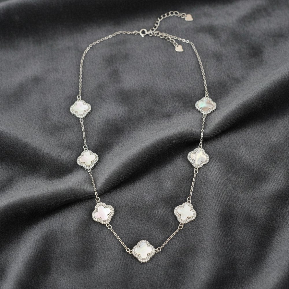 Mother of Pearl Clover Station Necklace