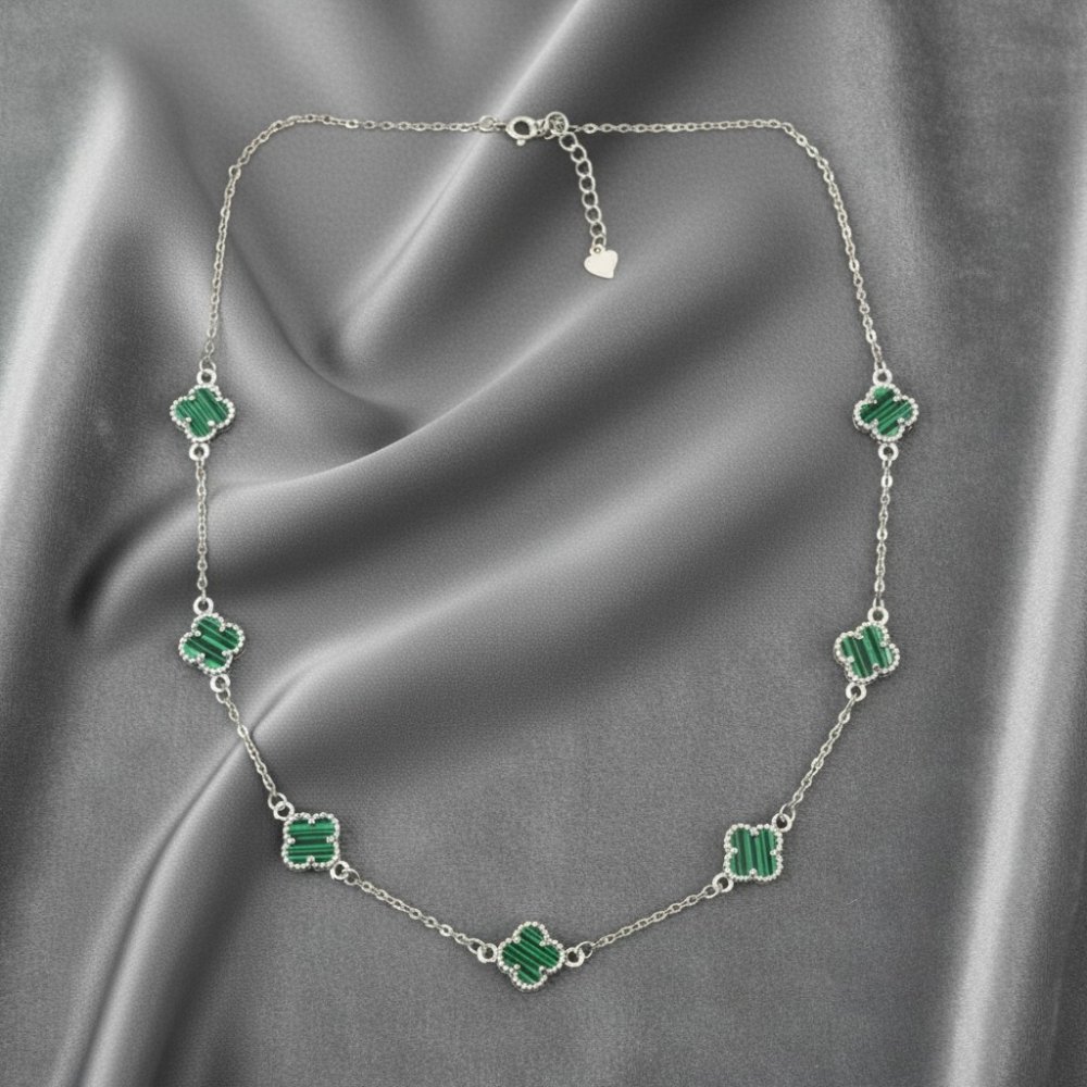 Green Malachite Clover Station Necklace