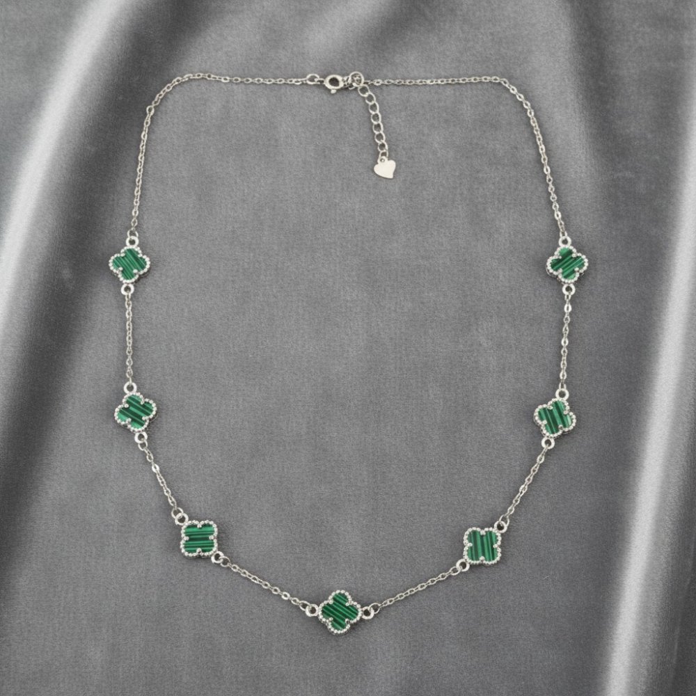 Green Malachite Clover Station Necklace