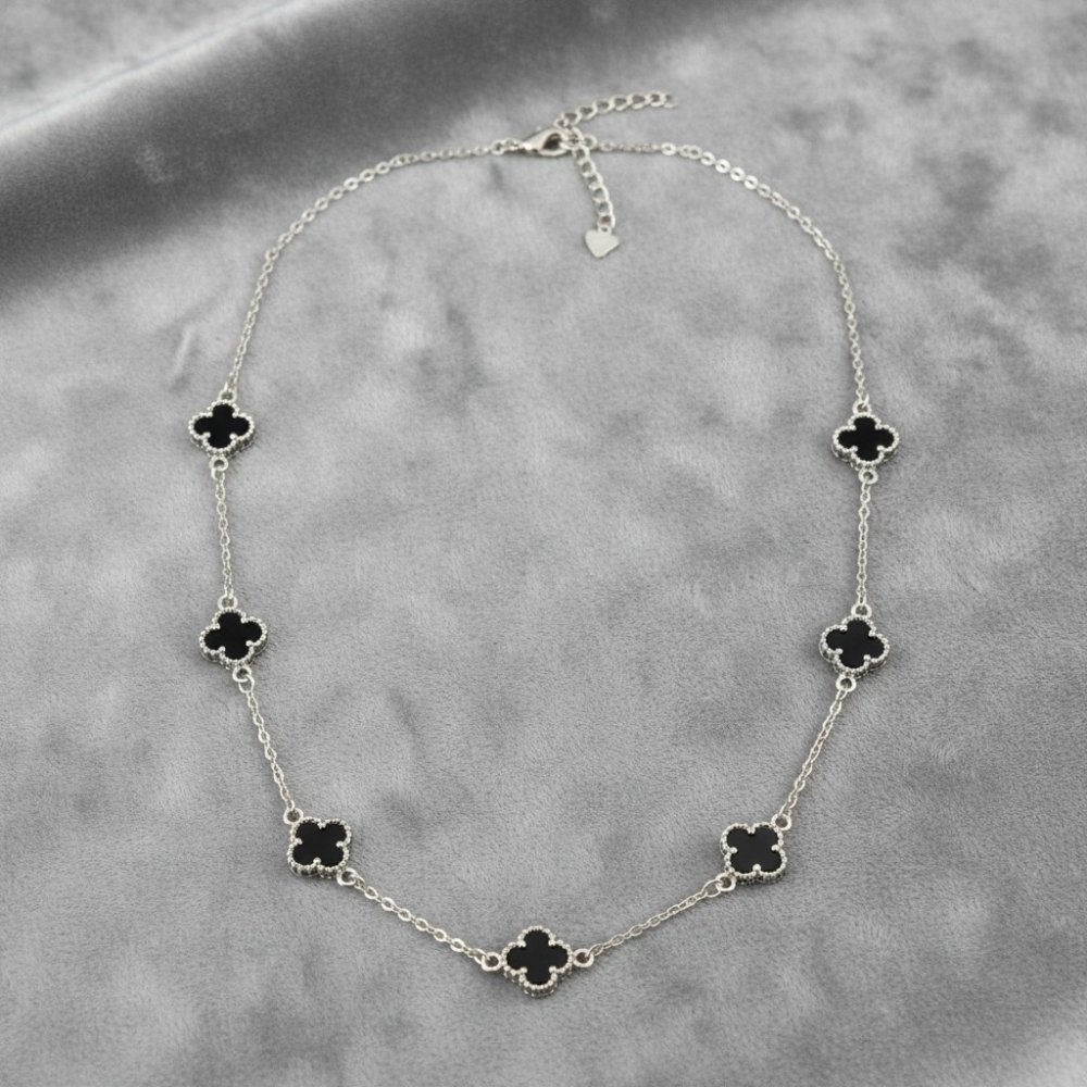 Black Onyx Clover Station Necklace