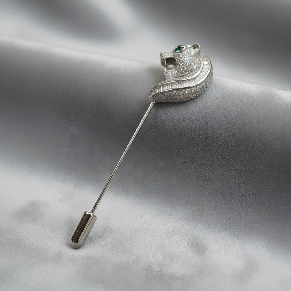 Sterling Silver Emerald-Eyed Panther Lapel Pin