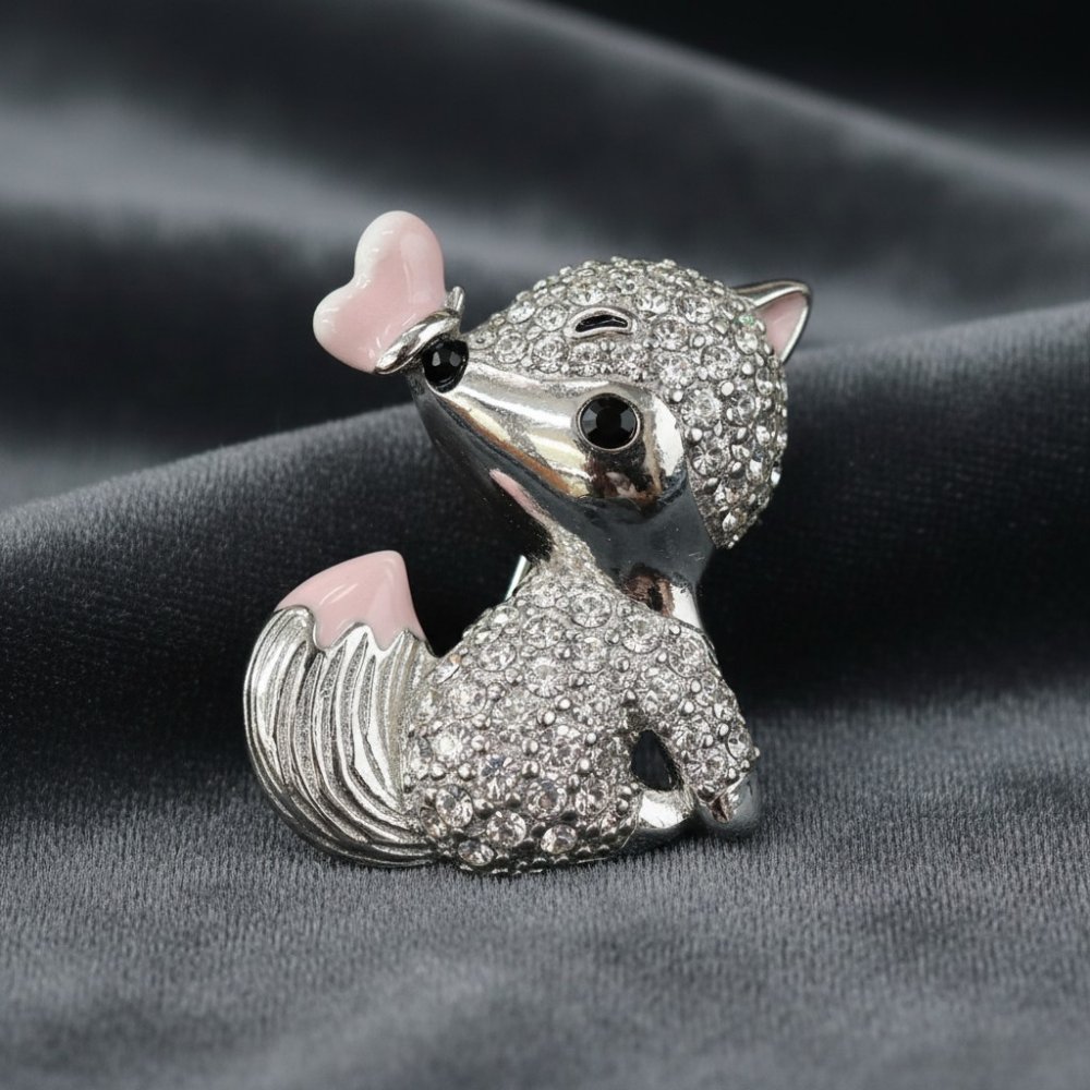 Fox Brooch with Pink Enamel Accent