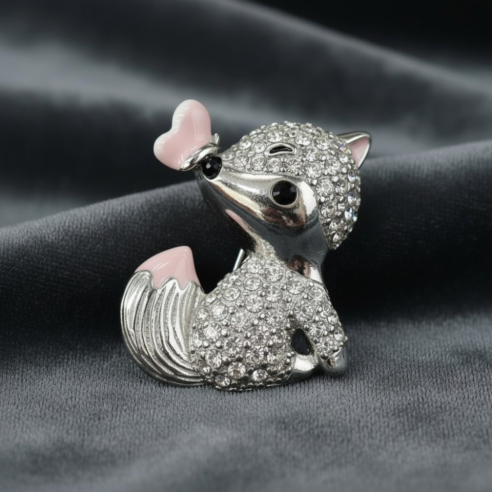 Fox Brooch with Pink Enamel Accent