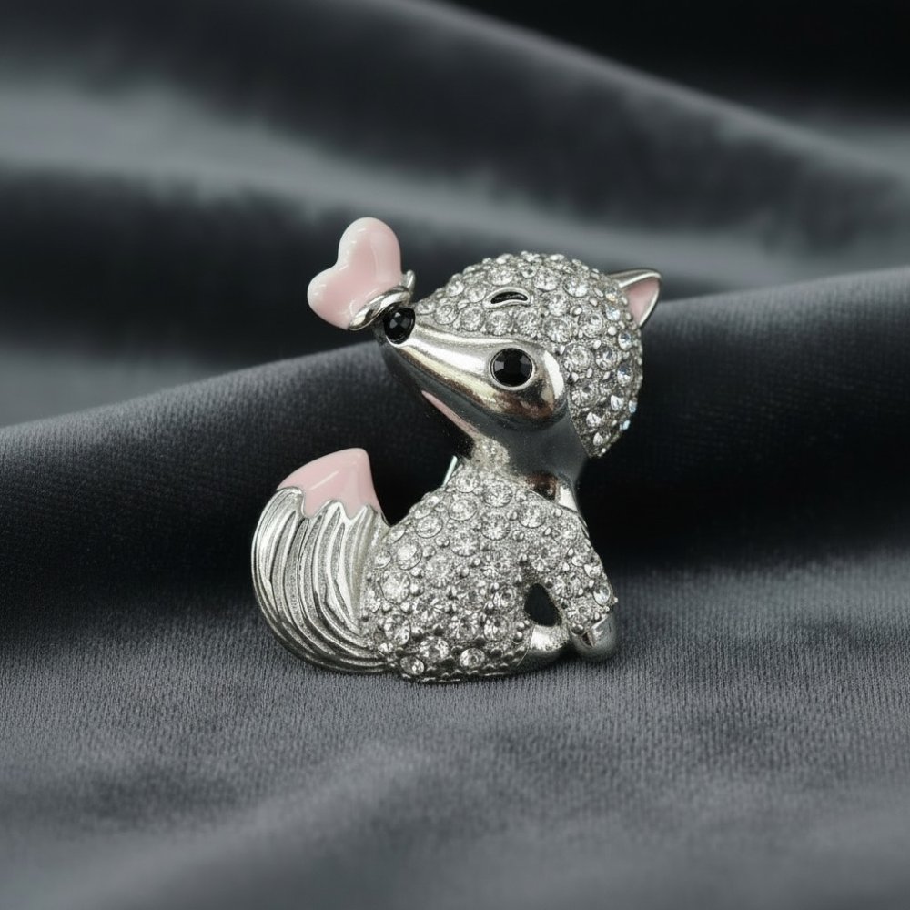 Fox Brooch with Pink Enamel Accent