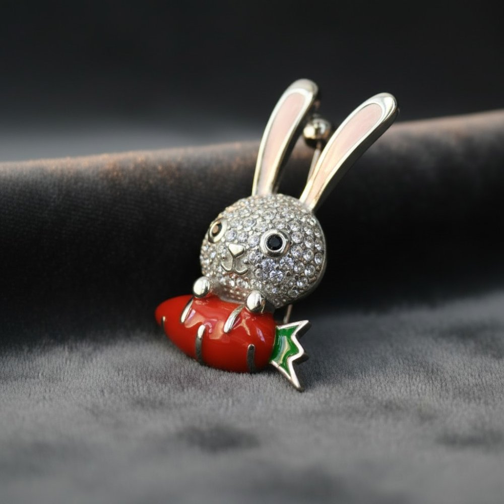 Crystal Bunny & Carrot Brooch