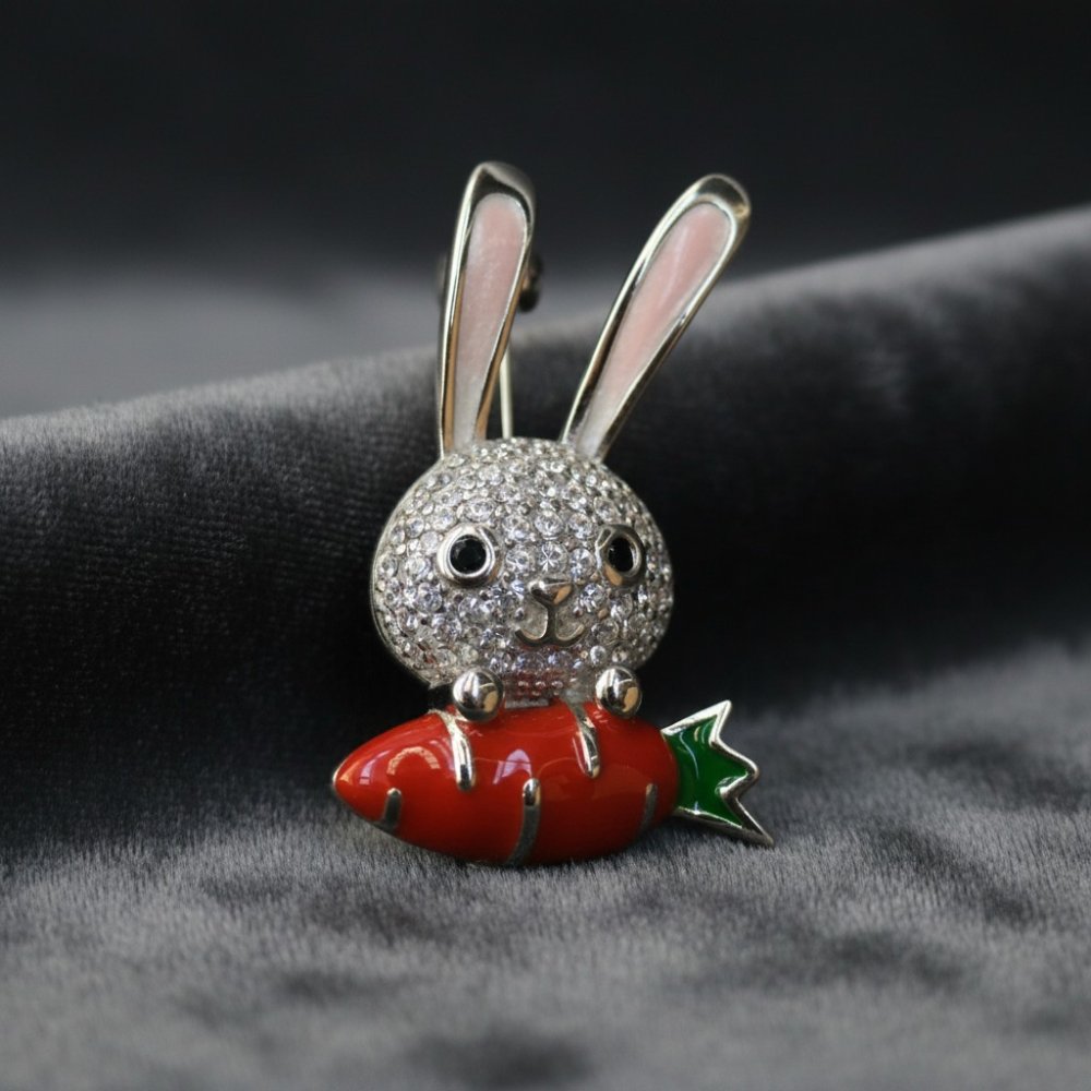 Crystal Bunny & Carrot Brooch