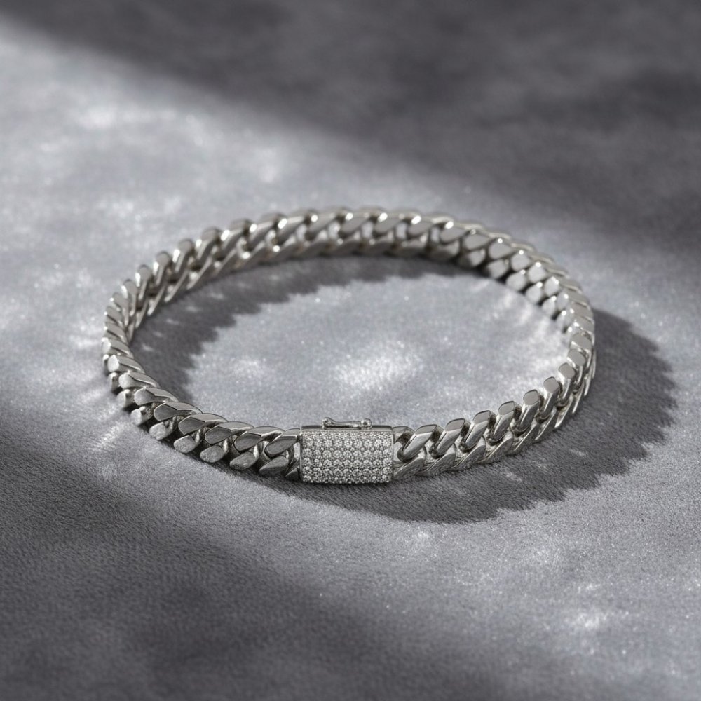 Silver Iced-Clasp Cuban Link Bracelet