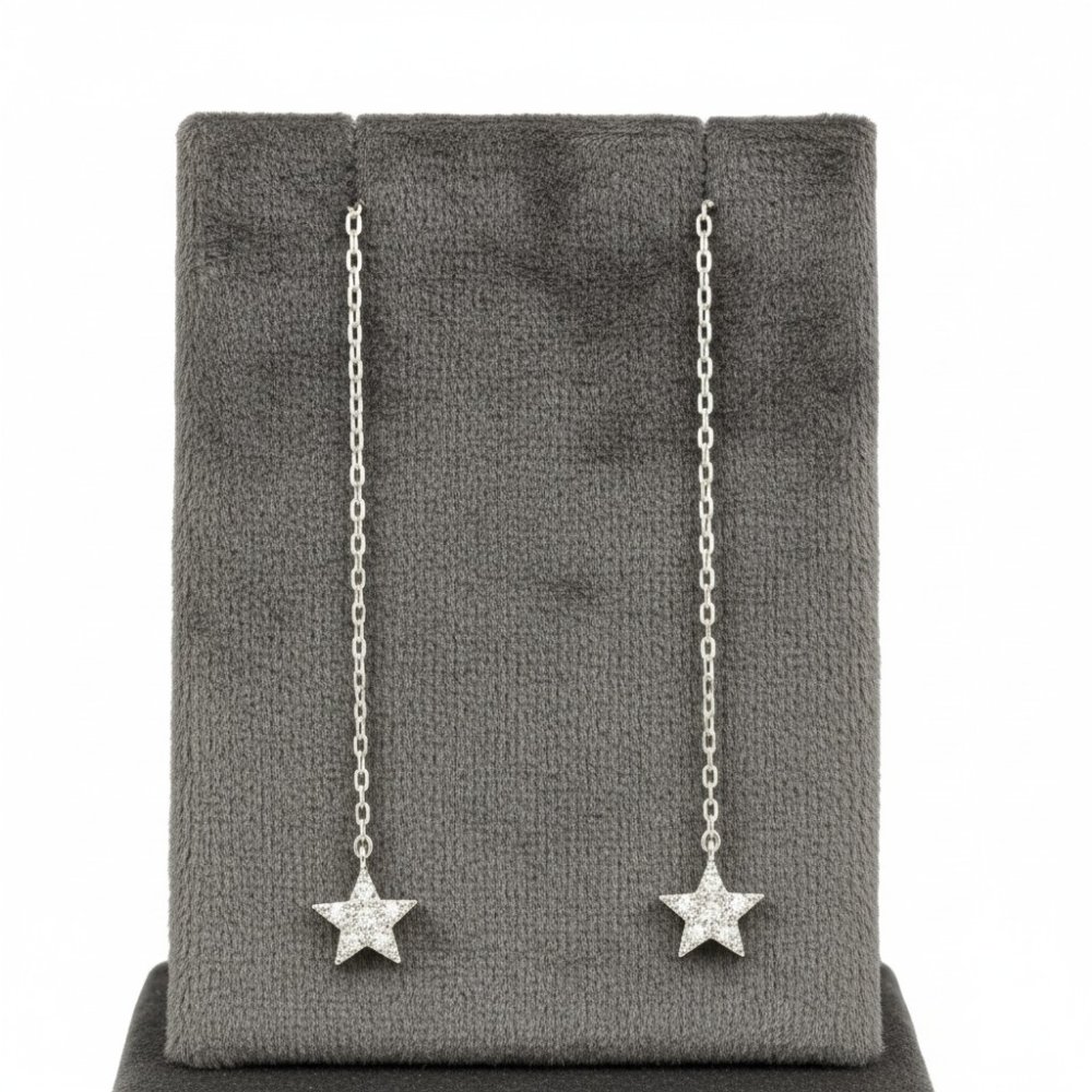 Pave Star Threader Earrings