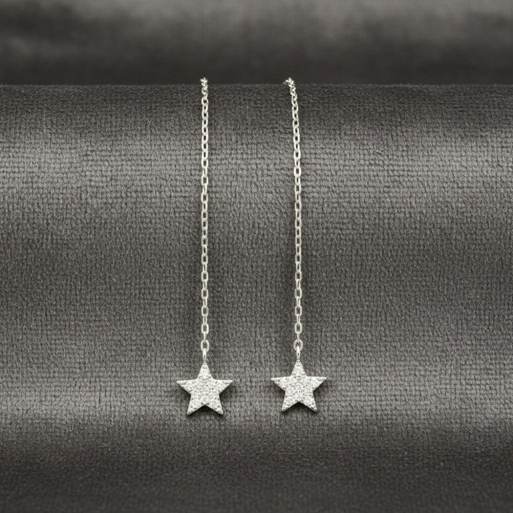 Pave Star Threader Earrings