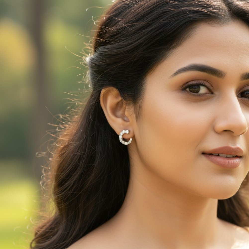 Cubic Zirconia Crescent C-Stud Earrings