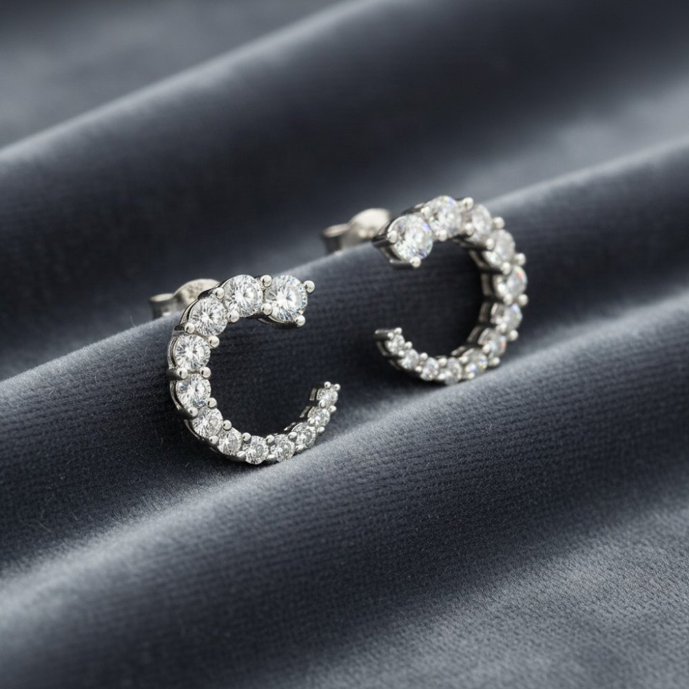 Cubic Zirconia Crescent C-Stud Earrings