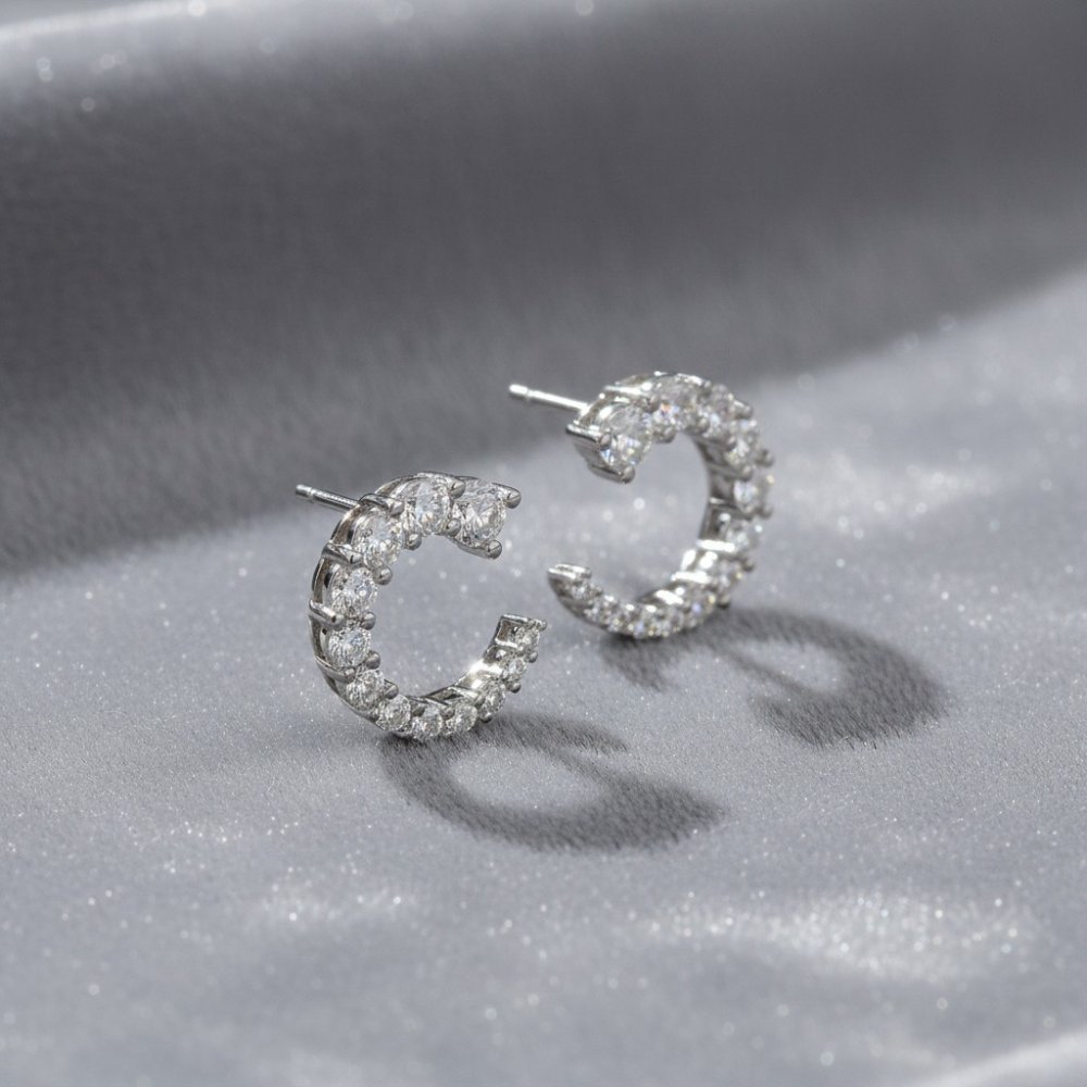 Cubic Zirconia Crescent C-Stud Earrings