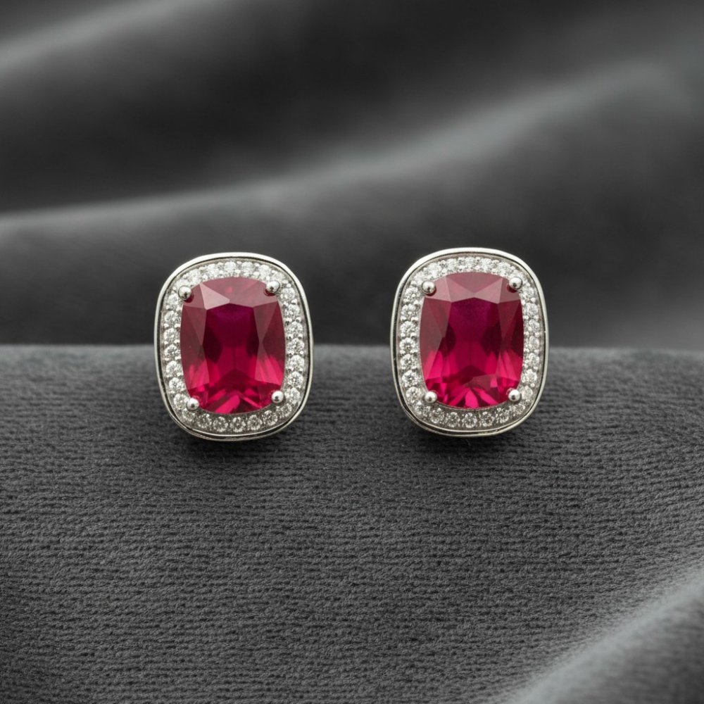 Regal Ruby Cushion Halo Studs