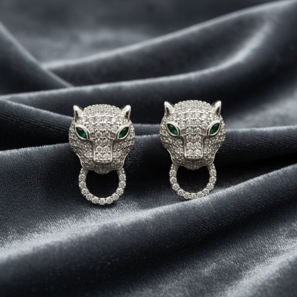 Silver Panther Emerald-Eyed Studs