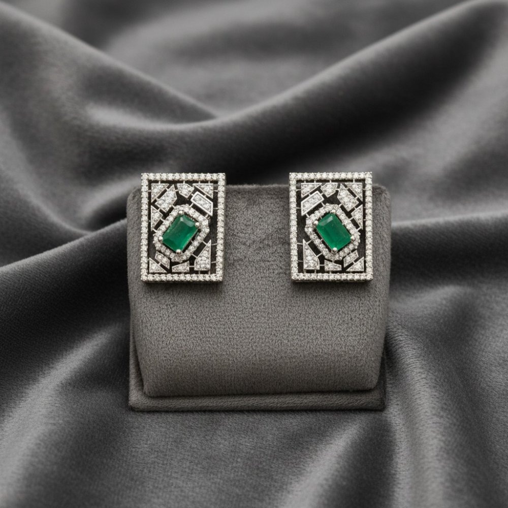 Vintage Art Deco Emerald Geometric Stud Earrings