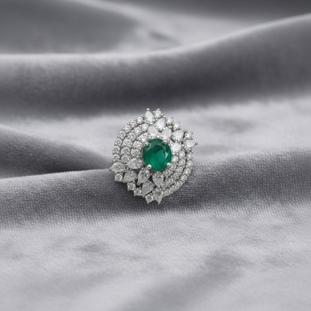 Emerald Halo Cocktail Ring