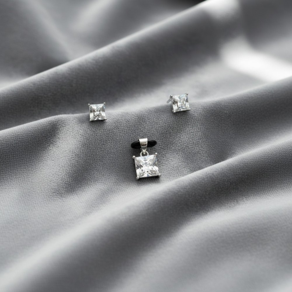 Princess Cut Minimalist Pendant Set