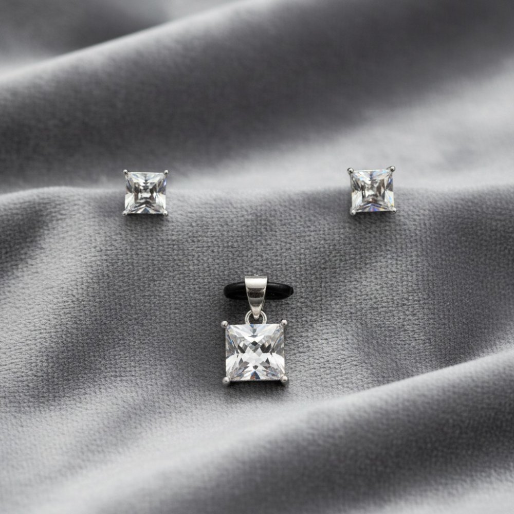 Princess Cut Minimalist Pendant Set