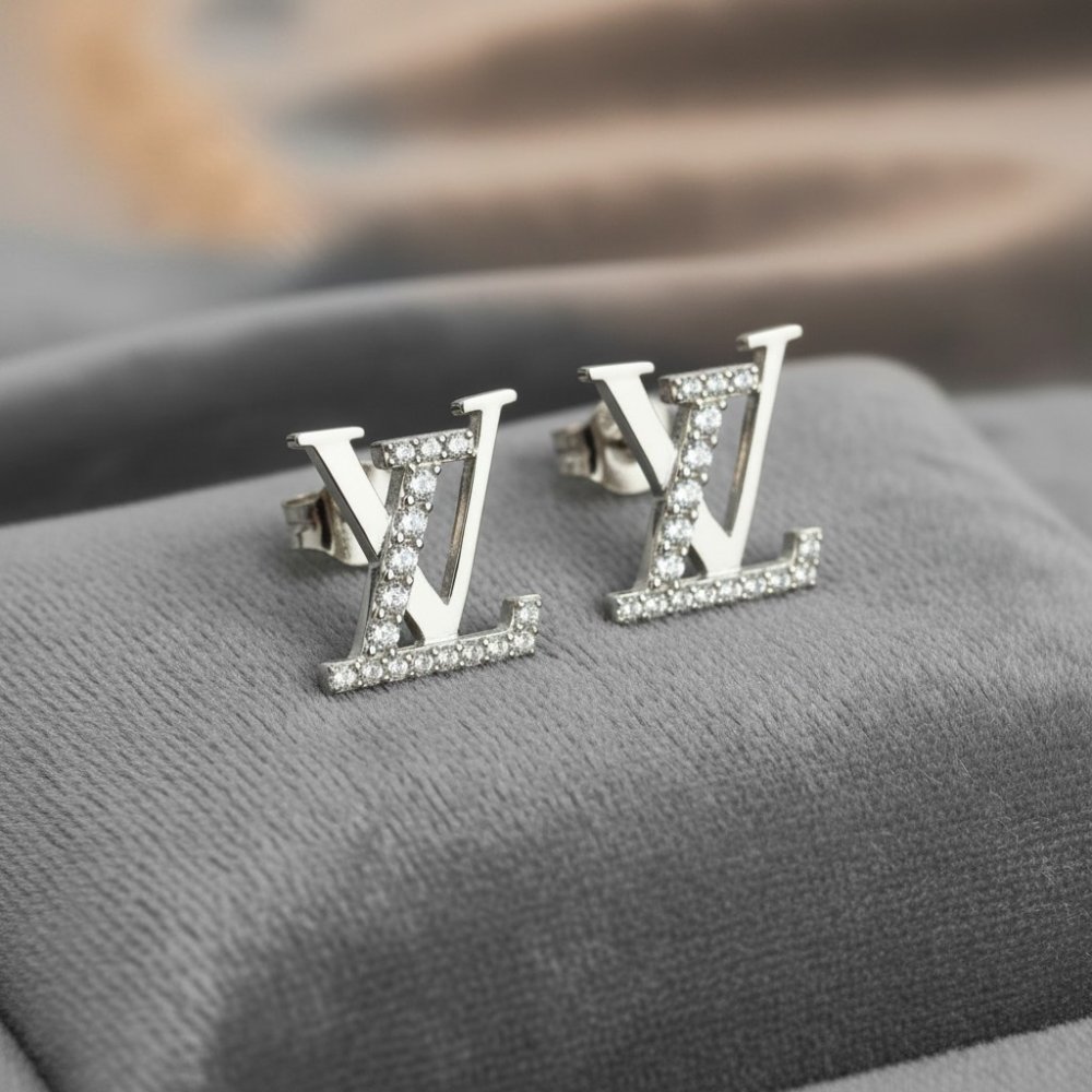 Silver Luxe LV Monogram Studs