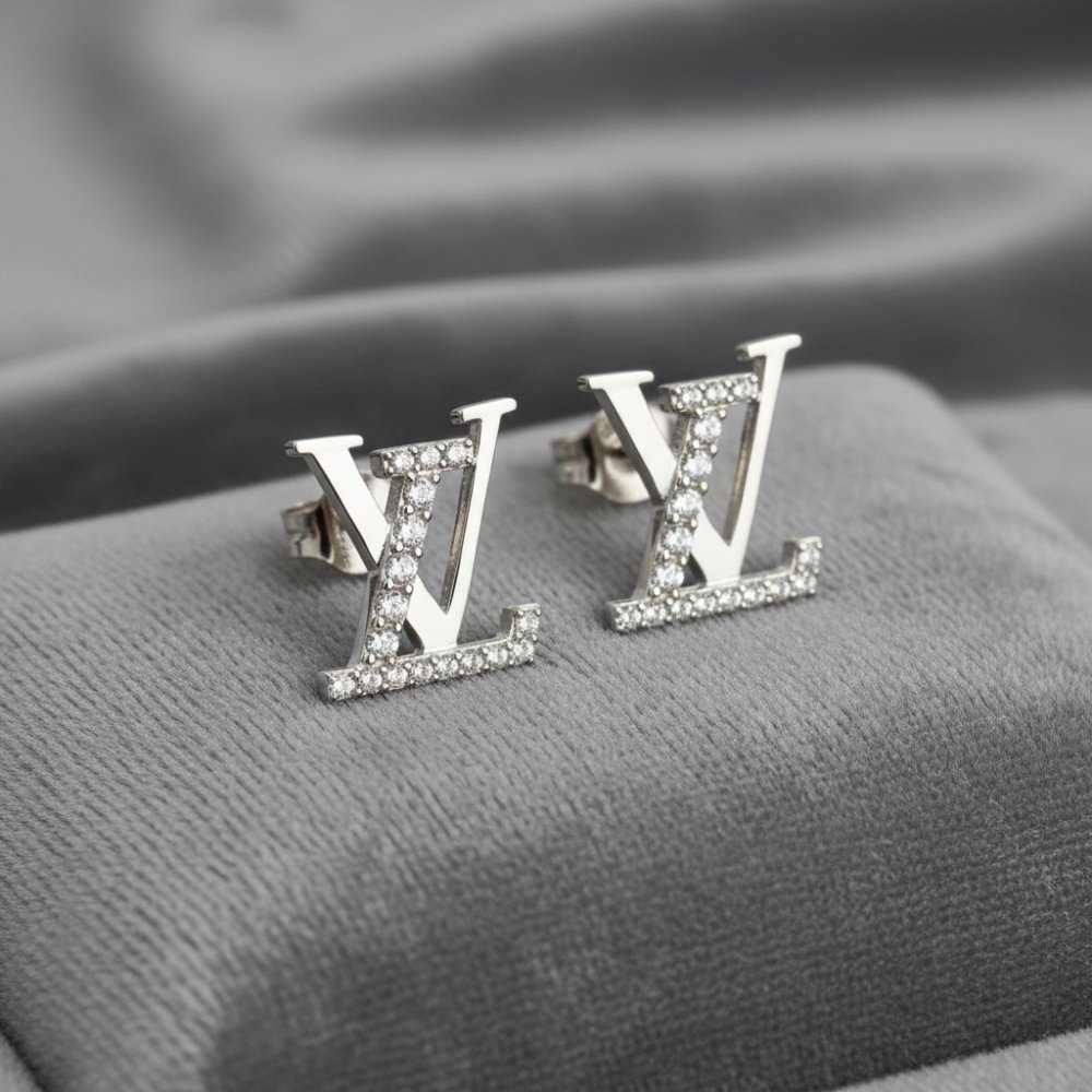 Silver Luxe LV Monogram Studs