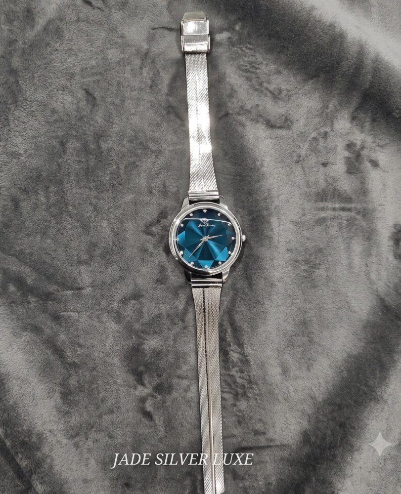Midnight Blue Faceted Silver Mesh Watch