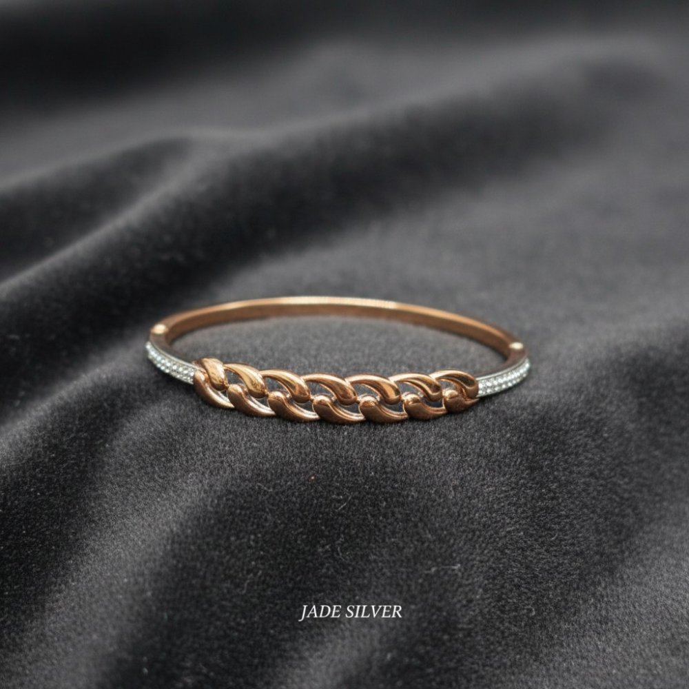 Rose Gold Braided Link 925 Silver Kada