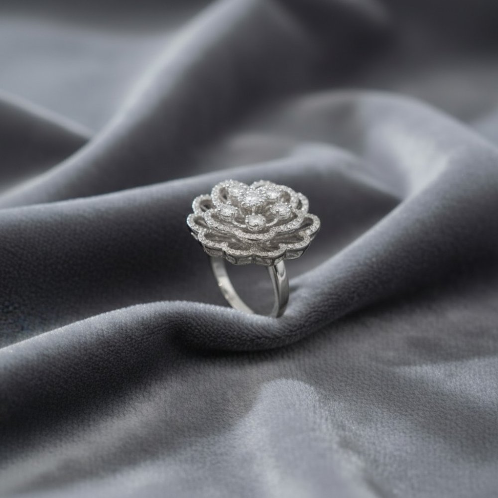 Cubic Zirconia Blooming Rose Cocktail Ring