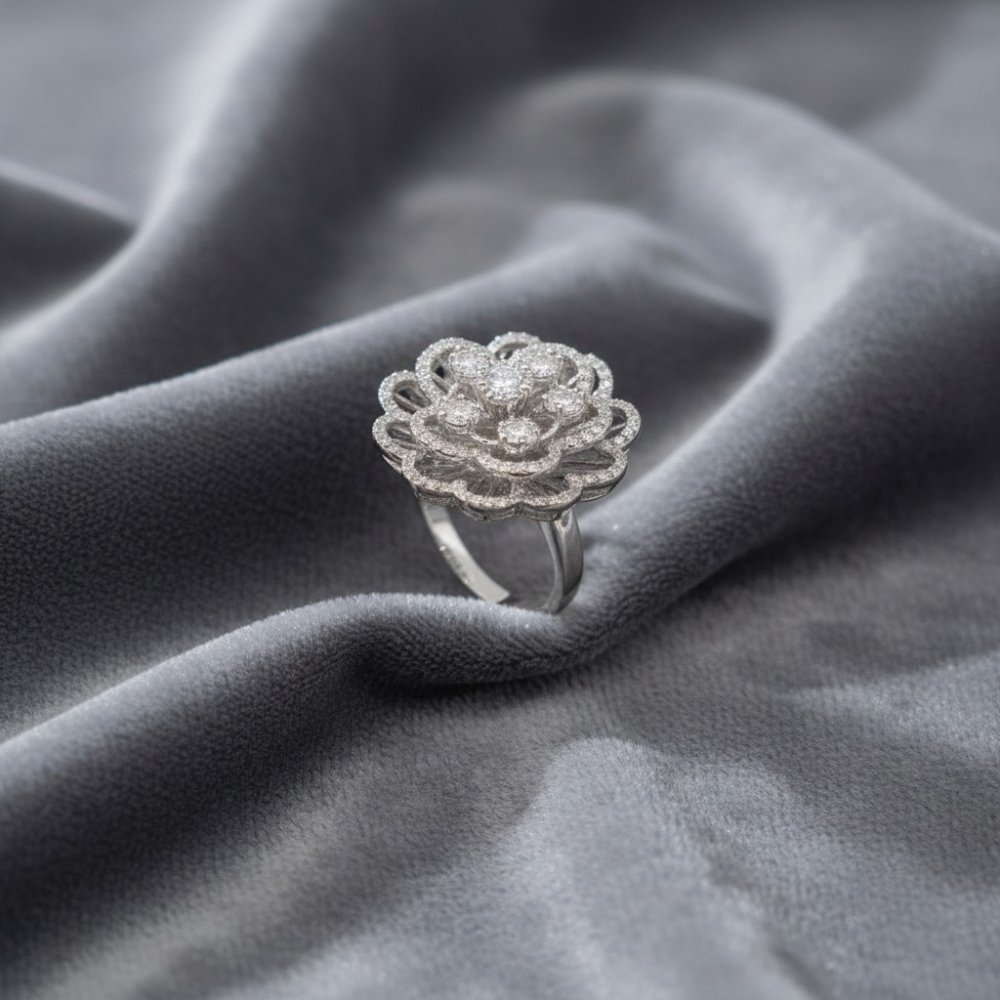Cubic Zirconia Blooming Rose Cocktail Ring