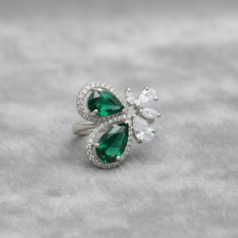 Emerald Essence Pear-Cut Butterfly Ring