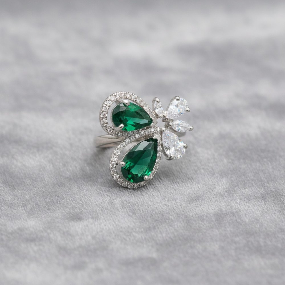 Emerald Essence Pear-Cut Butterfly Ring