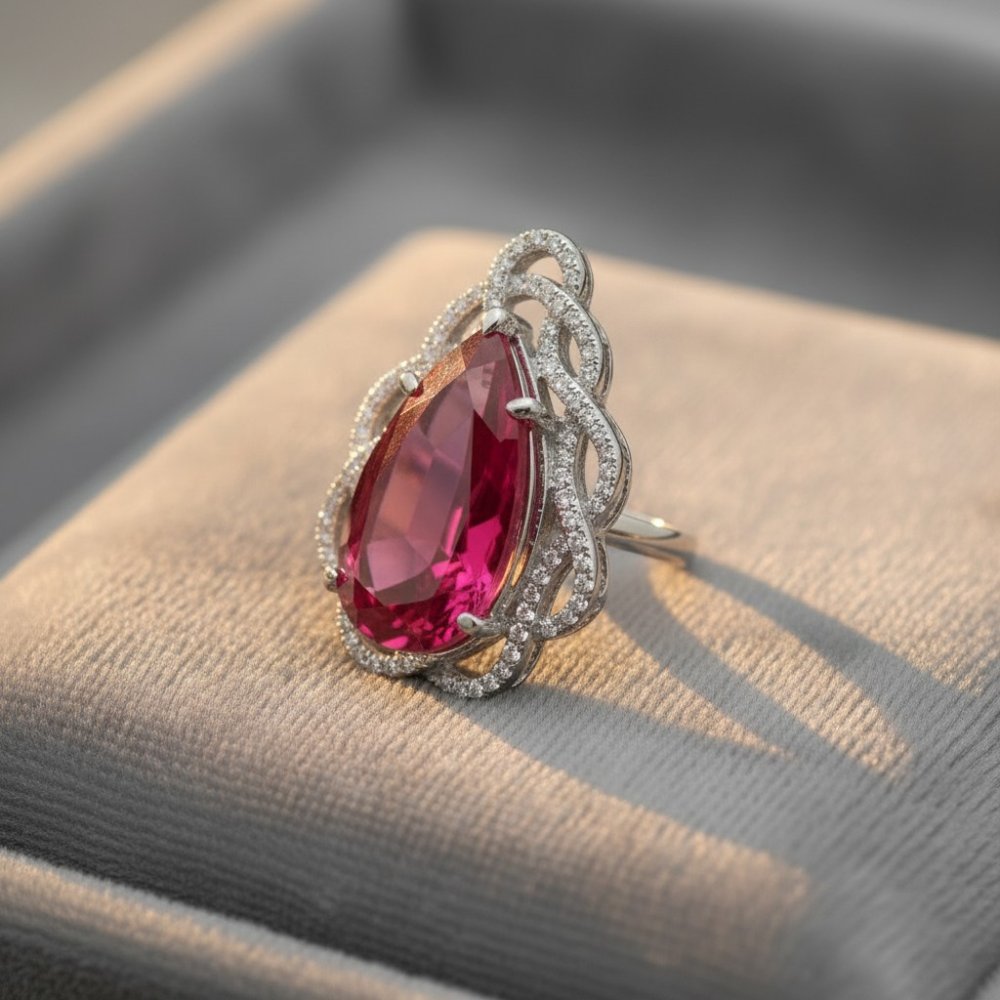 Pear-Cut Ruby Cocktail Ring