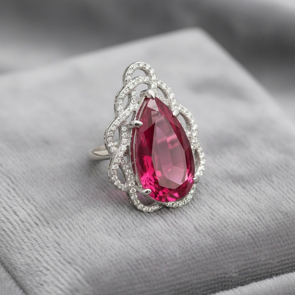 Pear-Cut Ruby Cocktail Ring