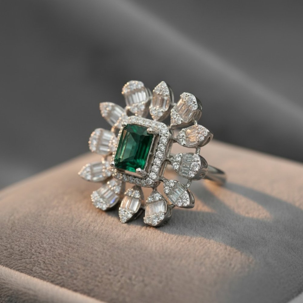 Emerald Sunburst Cocktail Ring