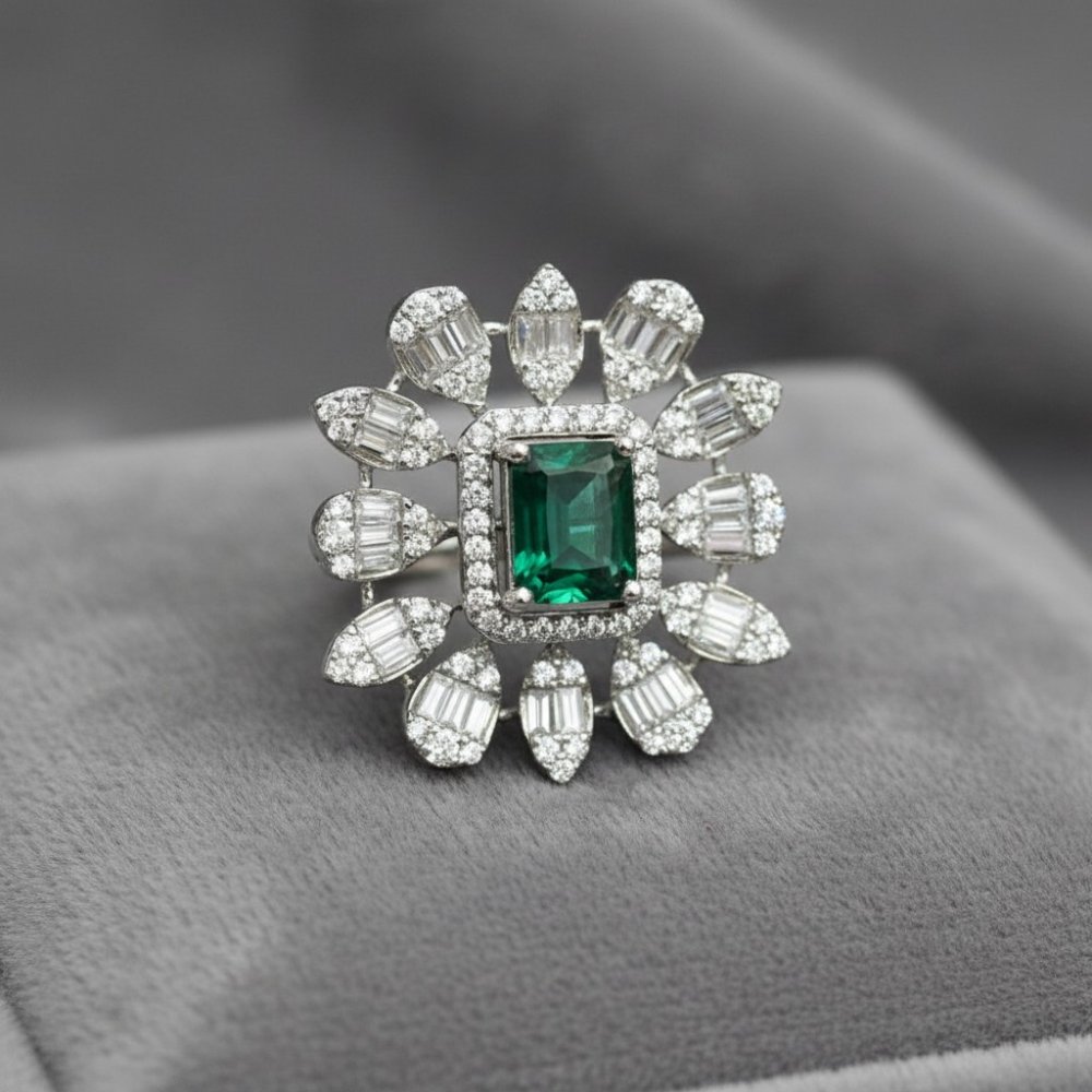 Emerald Sunburst Cocktail Ring