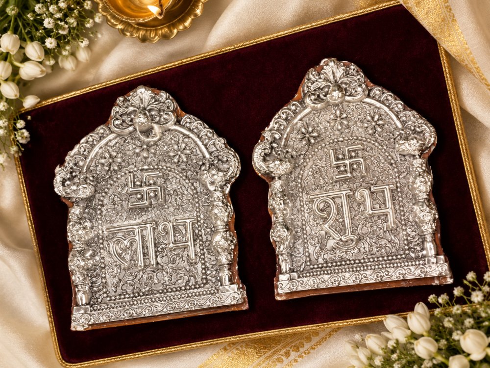 Silver Shubh Labh Wall Hanging / Entrance Plaque Pair
