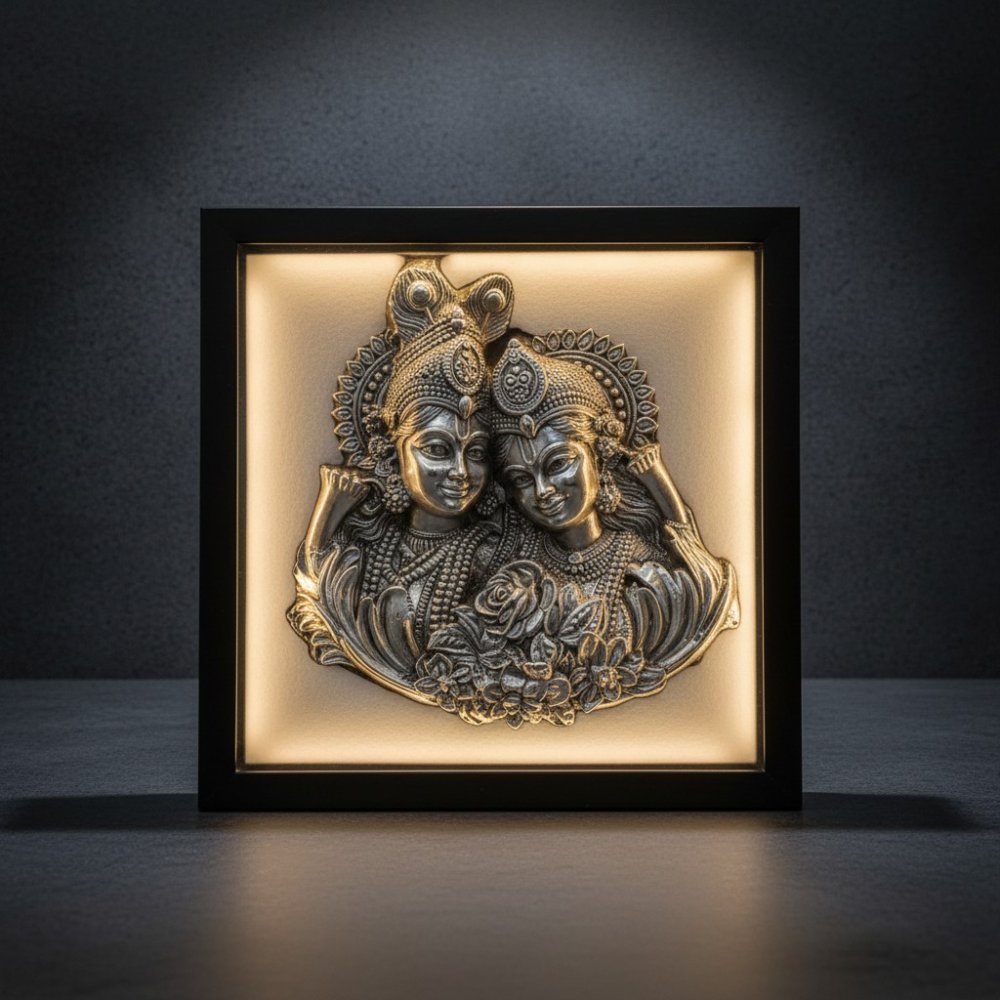 Divine Radha Krishna Illuminated Silver Frame(LED)