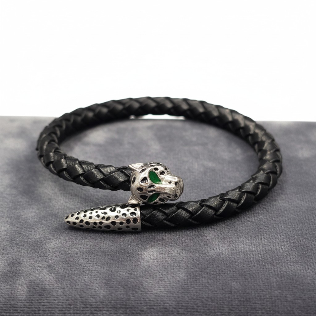 The Sovereign Panther Braided Leather Bracelet (BLACK)