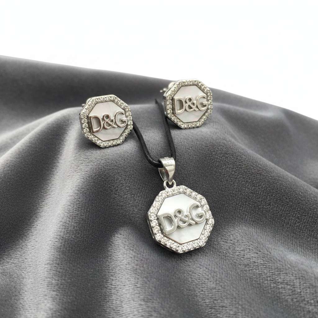 Geometric Monogram Pendant & Earring Set