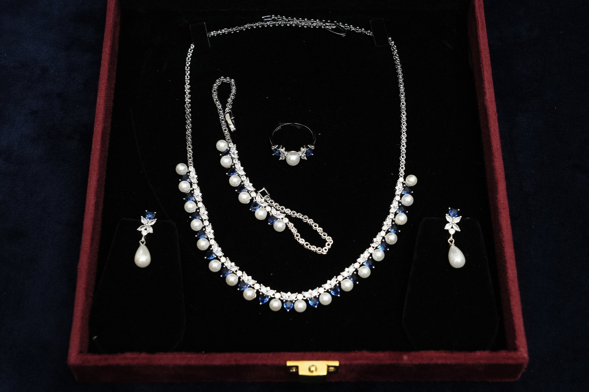 The "Midnight Grace" Sapphire & Pearl Set