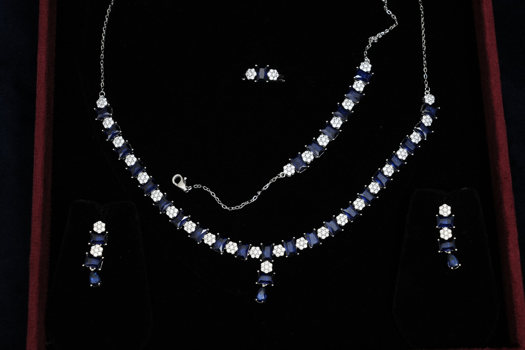 Royal Azure Baguette & Floral Sterling Silver Set