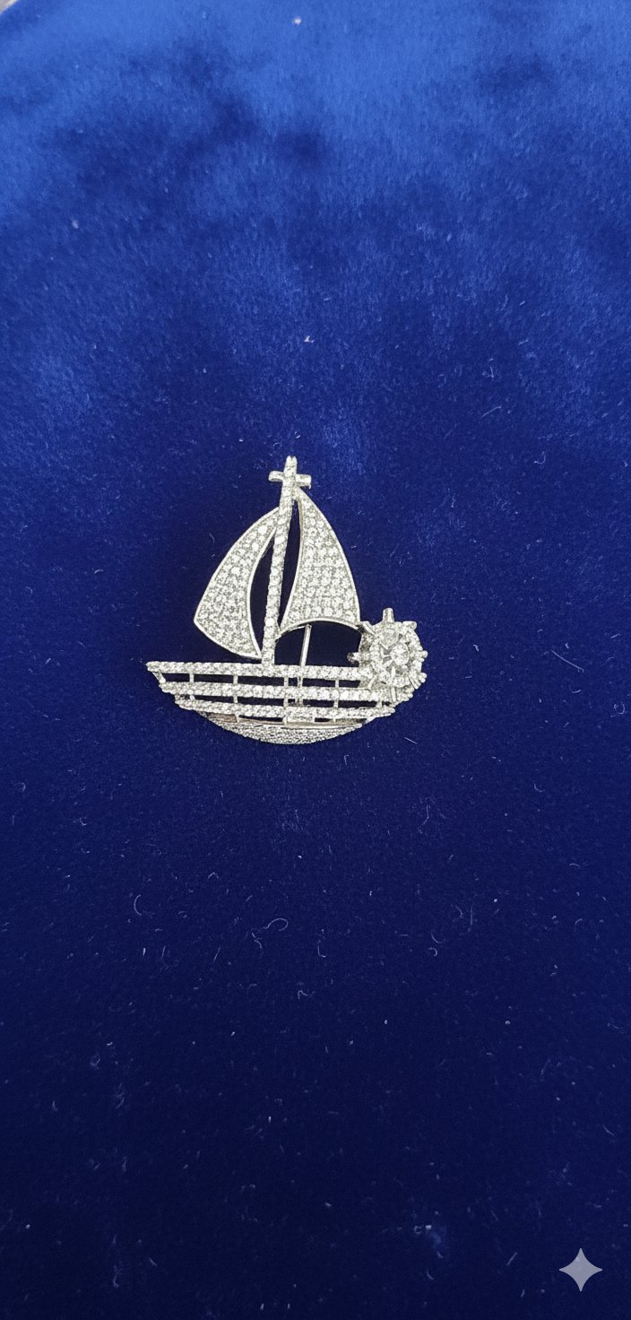 The Voyager’s Dream – Zirconia Sailboat Brooch
