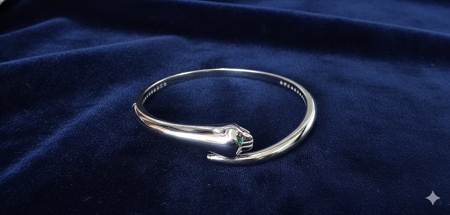 Panther Head Silver Bracelet